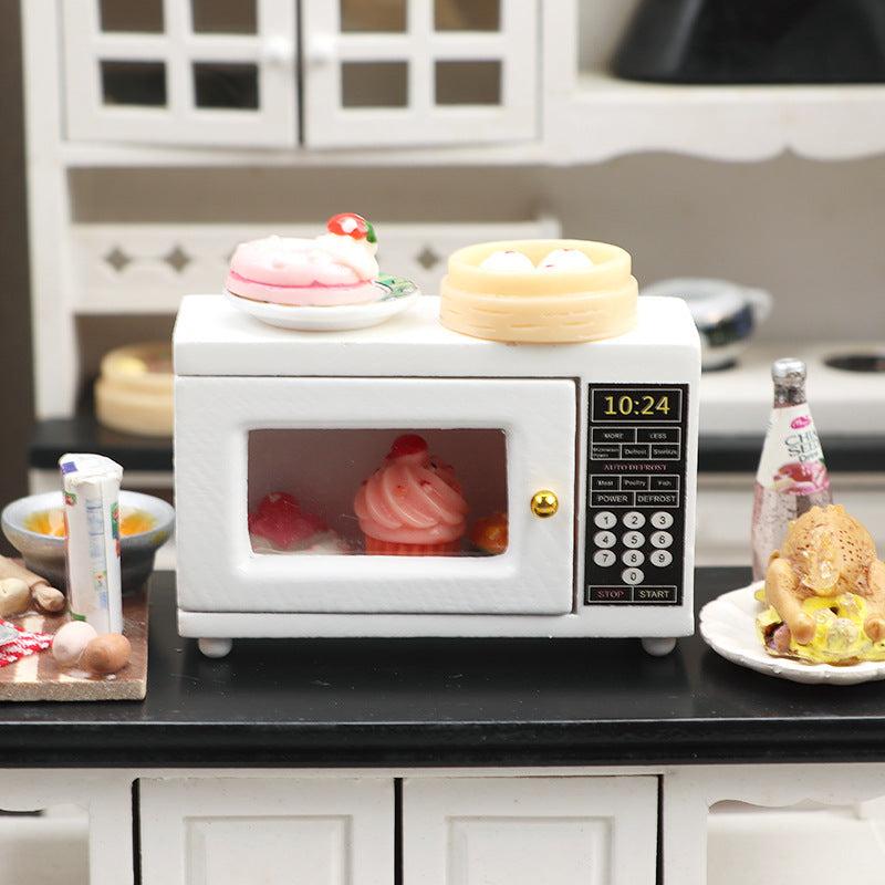 Wooden Mini Kitchen Model with Microwave & Golden Handle