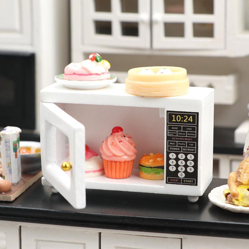 Wooden Mini Kitchen Model with Microwave & Golden Handle
