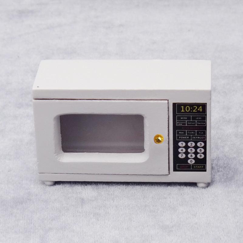 Wooden Mini Kitchen Model with Microwave & Golden Handle