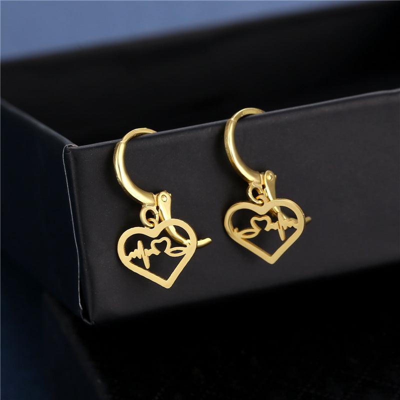 Stainless Steel ECG Heart Earrings Women's Jewelry