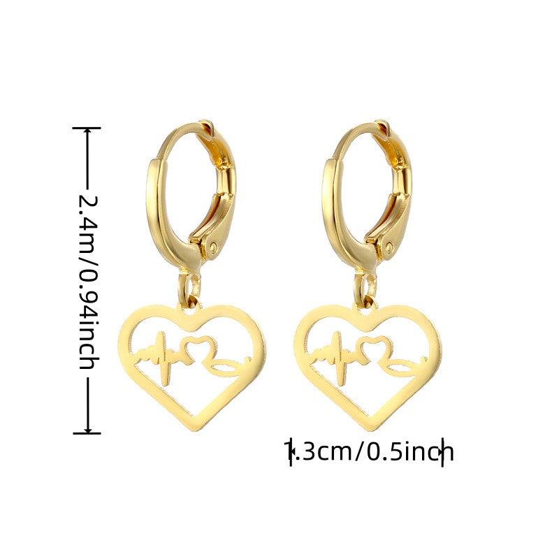 Stainless Steel ECG Heart Earrings Women's Jewelry