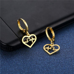 Stainless Steel ECG Heart Earrings Women's Jewelry