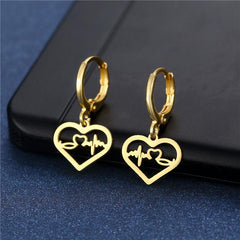 Stainless Steel ECG Heart Earrings Women's Jewelry