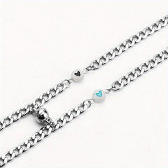 2pcs Stainless Steel Dark Luminous Fluorescent Heart Shaped Bracelet