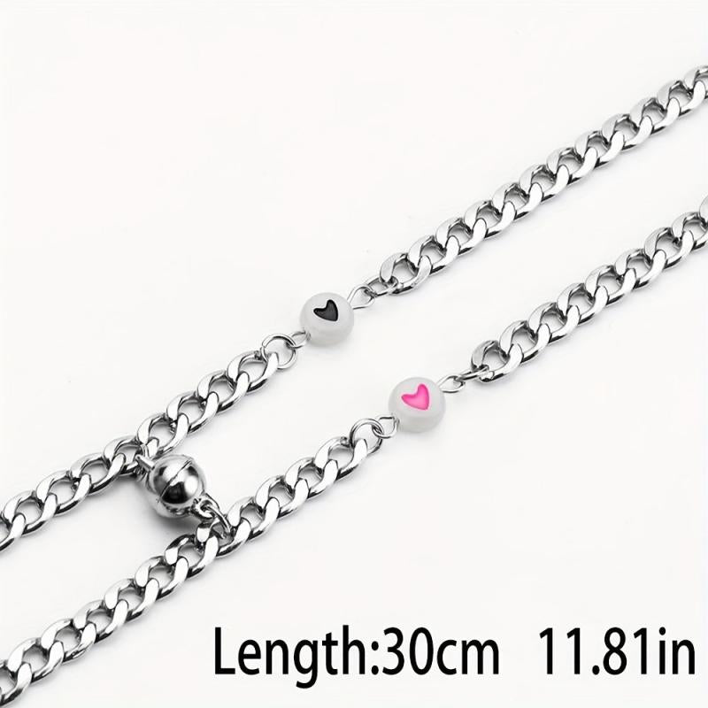 2pcs Stainless Steel Dark Luminous Fluorescent Heart Shaped Bracelet