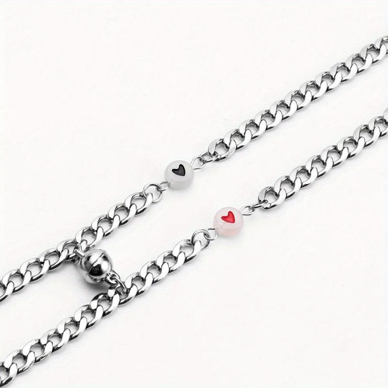 2pcs Stainless Steel Dark Luminous Fluorescent Heart Shaped Bracelet