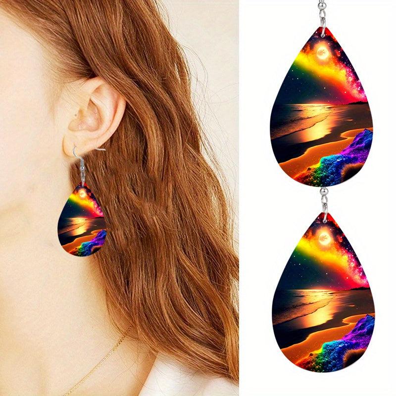 Bohemian Rainbow River Wave Teardrop Earrings