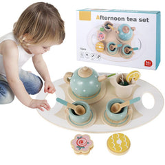14Pcs Wooden Tea Set Toy Afternoon Tea Party Role Play Set