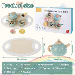 14Pcs Wooden Tea Set Toy Afternoon Tea Party Role Play Set