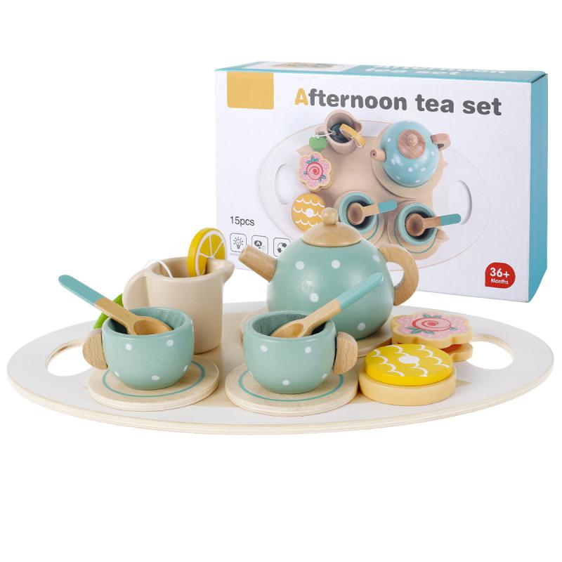 14Pcs Wooden Tea Set Toy Afternoon Tea Party Role Play Set