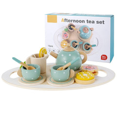 14Pcs Wooden Tea Set Toy Afternoon Tea Party Role Play Set