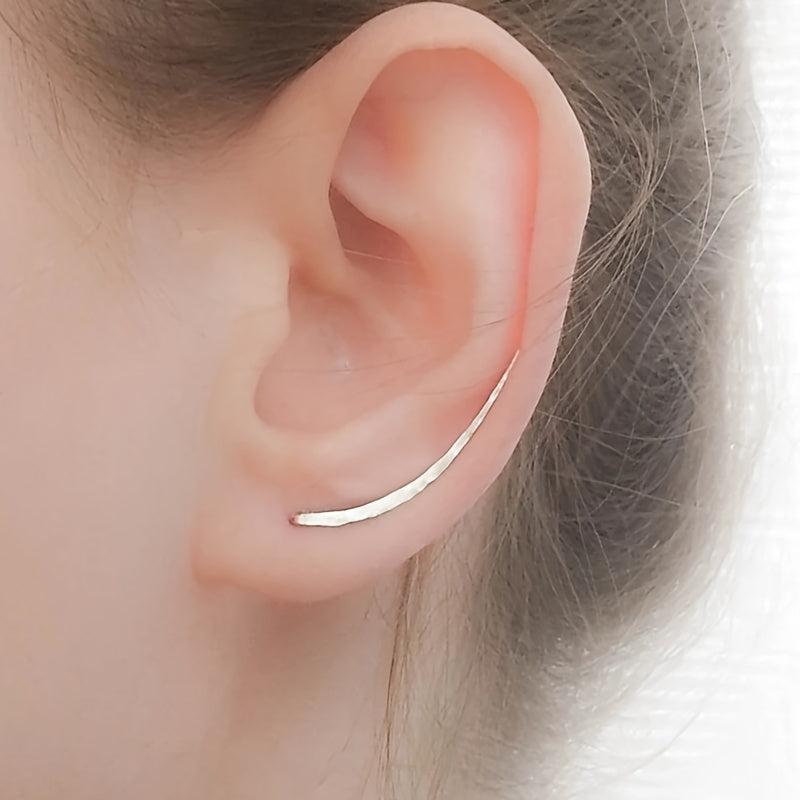 Minimalist Silvery Ear Climber Earrings Copper Studs