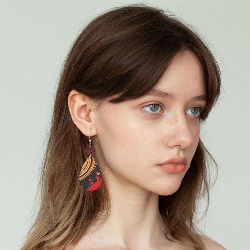 Planet Pattern Faux Leather Earrings Party Jewelry