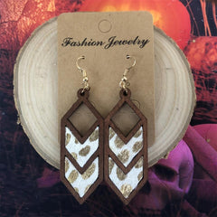 Vintage Leather Cowboy Geometric Earrings Cow Print Leopard Yellow Green