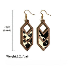 Vintage Leather Cowboy Geometric Earrings Cow Print Leopard Yellow Green