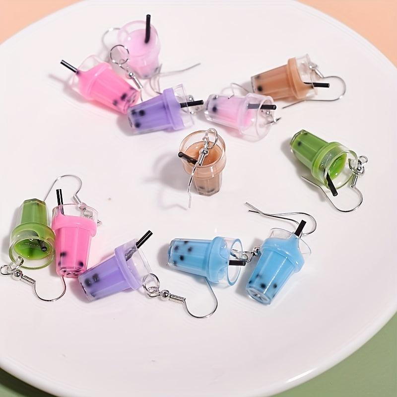 Creative Simulation Pearl Milk Tea Earrings Funny Girl Ear Drop Earrings