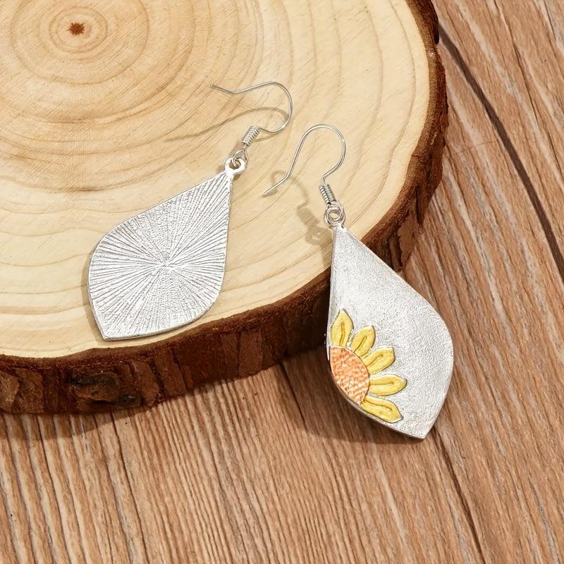 Sunflower Pattern Pendant Earrings Vintage Wedding Party Jewelry