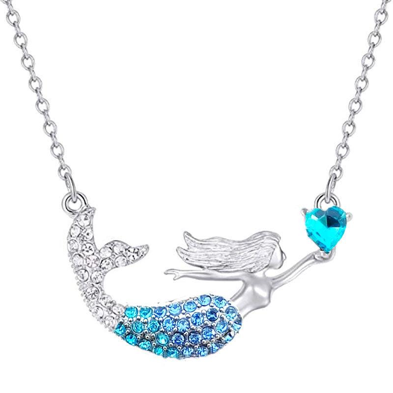 Mermaid Gradient Diamond Necklace Ocean Princess Mermaid Love Pendant