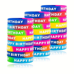8PCS 16PCS Happy Birthday Rubber Bracelets Colored Silicone Stretch Wristbands