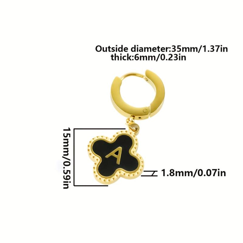 Lucky 4 Leaf Clover Earrings Letter M Stainless Steel Golden Earrings