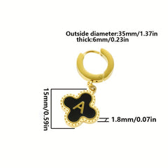 Lucky 4 Leaf Clover Earrings Letter M Stainless Steel Golden Earrings