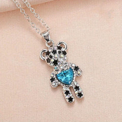 Little Bear Heart Shaped Crystal Pendant Necklace Men's Women's Jewelry