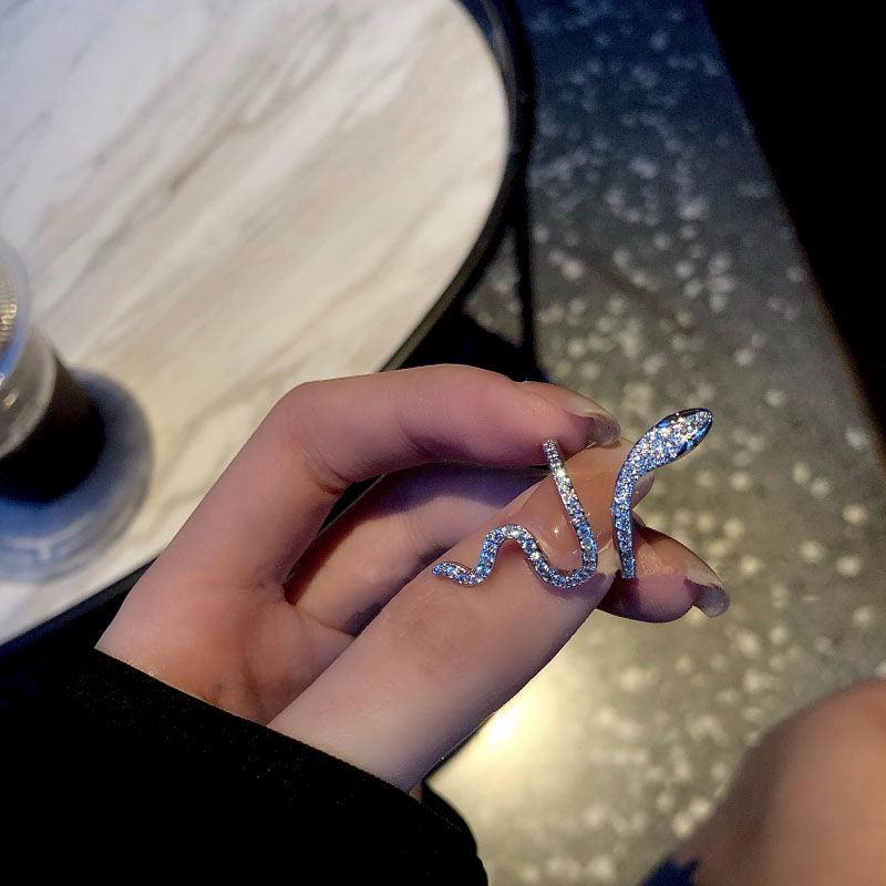 Gothic Rhinestone Snake Ring Adjustable Animal Punk Jewelry
