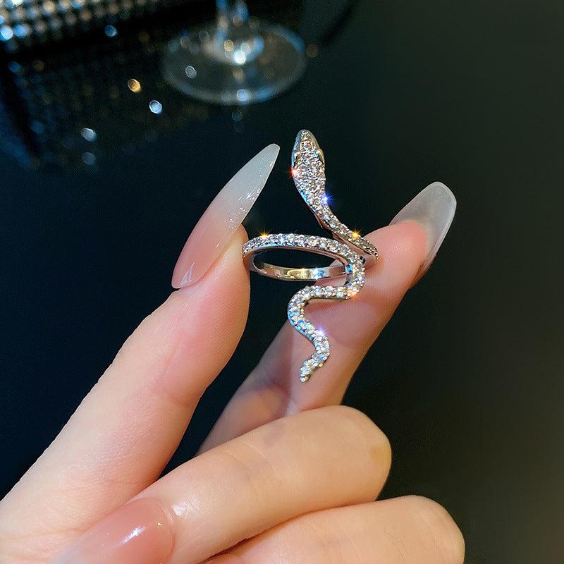 Gothic Rhinestone Snake Ring Adjustable Animal Punk Jewelry