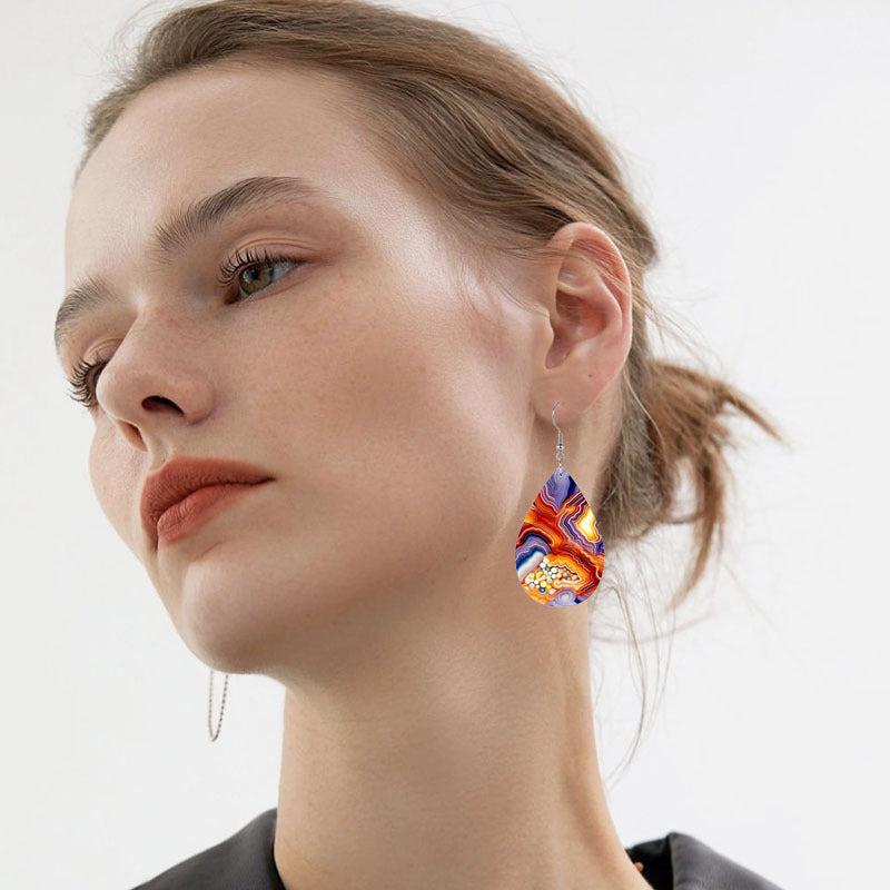 Orange Purple Water Ripple Faux Leather Earrings Water Drop Earrings