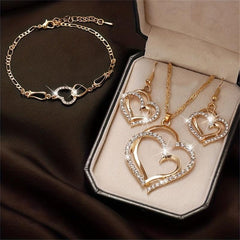 Heart Pendant Necklace Earrings Set Double Sided Faux Leather Droplet Earrings