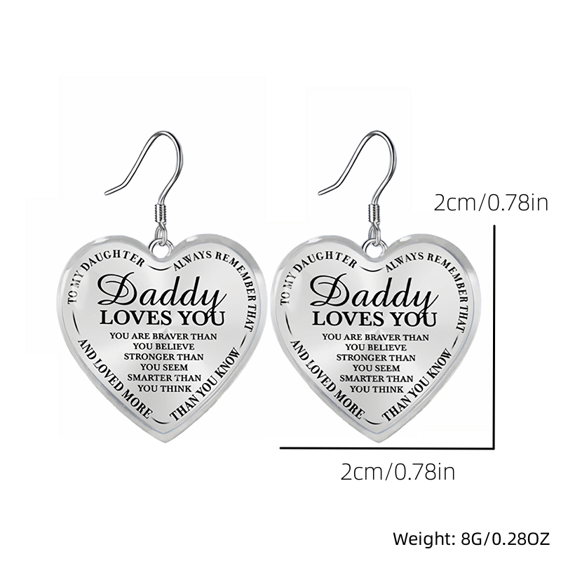 Daddy Loves You Heart Glass Pendant Earrings Graduation Party Gift