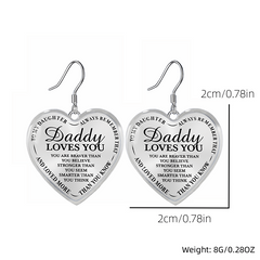 Daddy Loves You Heart Glass Pendant Earrings Graduation Party Gift