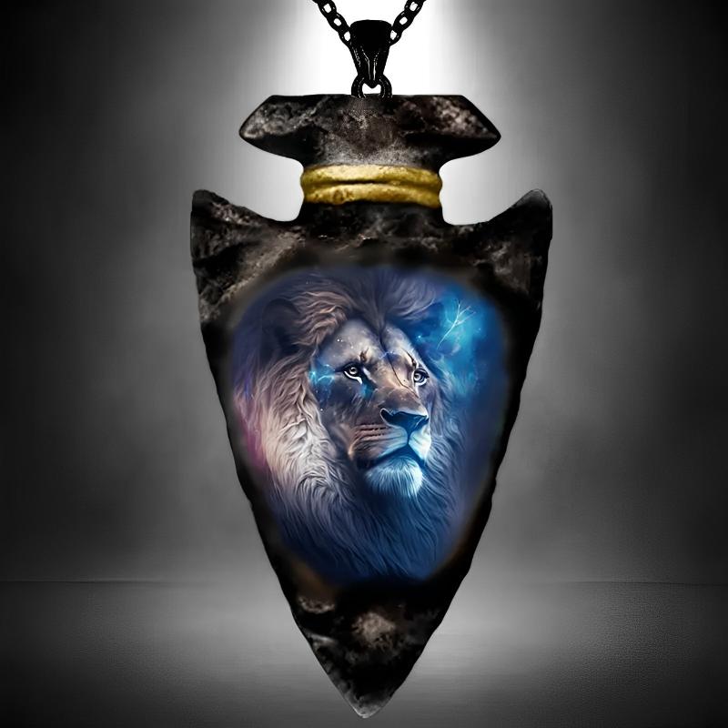 Animal Lion Head Pendant Necklace Geometric Triangle Chain Necklace Punk Jewelry