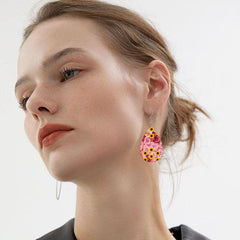 Pink Rose Sunflower Embossed Faux Leather Drop Earrings