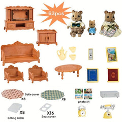63pcs Dollhouse Micro Mini Living Room Set Educational Decoration Simulation