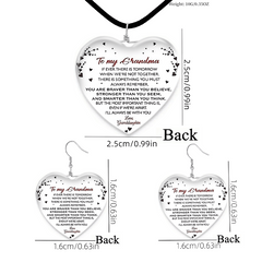 Girls Eagles Heart Glass Pendant Necklace Earrings Set