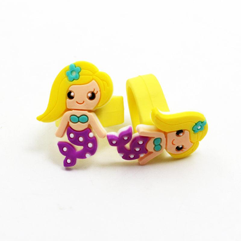 12 Mermaid Rings Set - Cute Under The Sea Party Favors