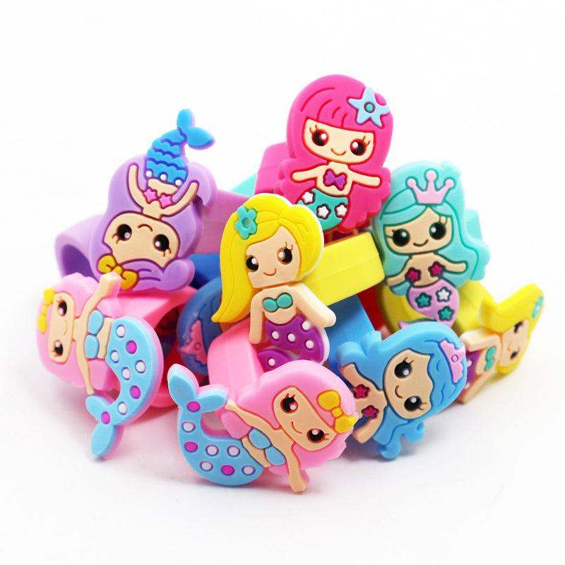 12 Mermaid Rings Set - Cute Under The Sea Party Favors