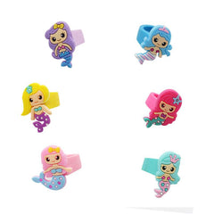 12 Mermaid Rings Set - Cute Under The Sea Party Favors