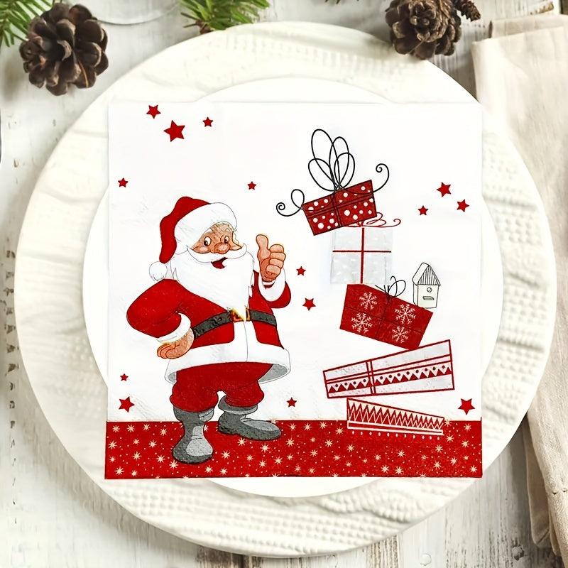 20pcs Christmas Party Napkins Santa Claus Gift Napkins