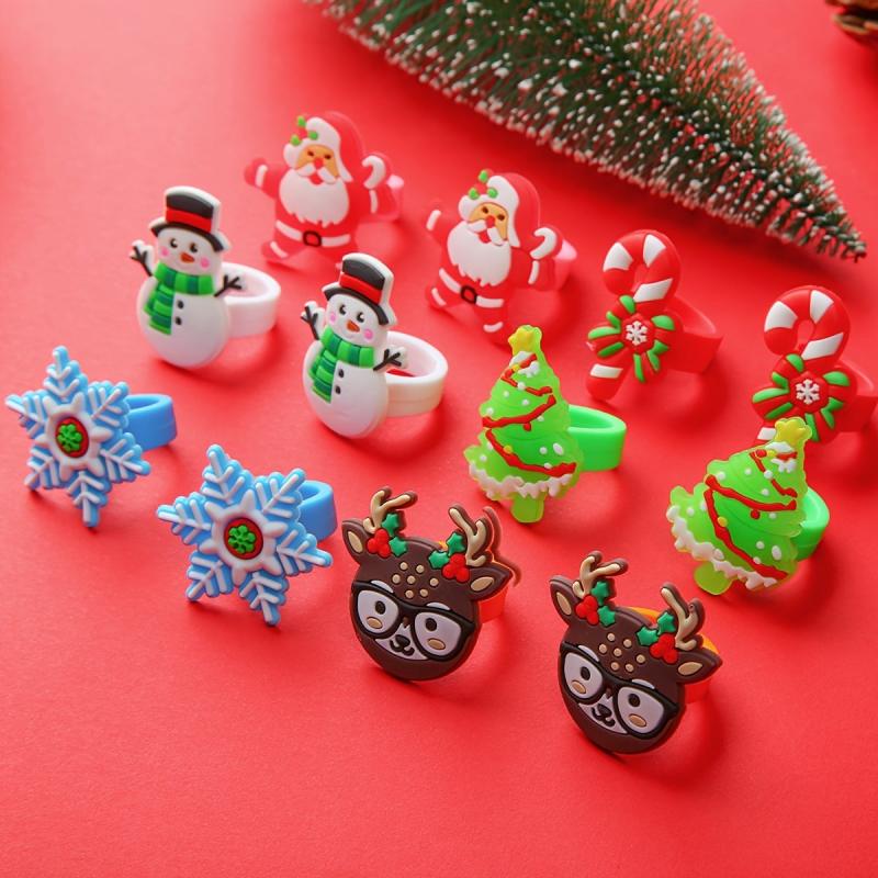 12 Christmas Rings - Festive Holiday Party Favors