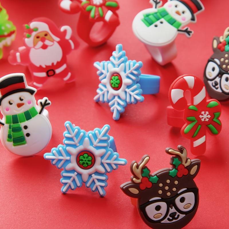 12 Christmas Rings - Festive Holiday Party Favors