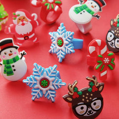 12 Christmas Rings - Festive Holiday Party Favors