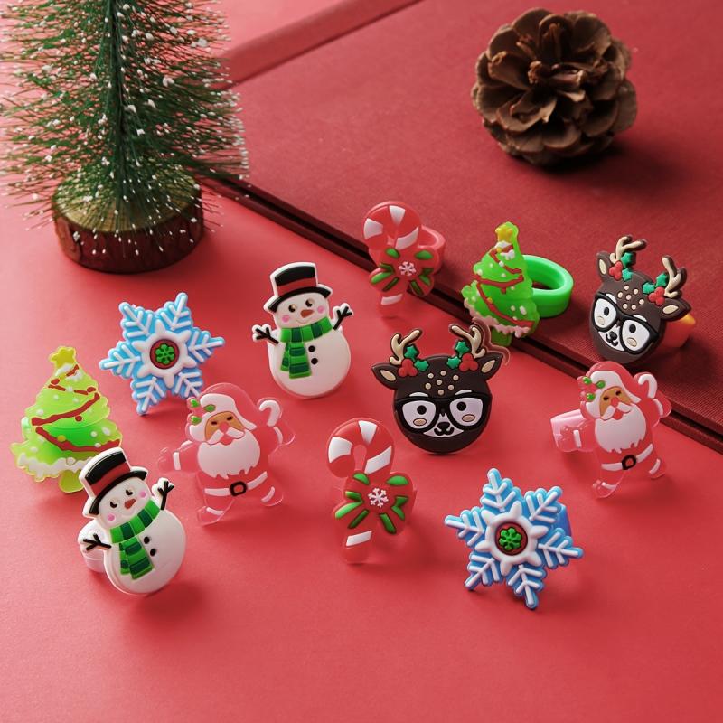 12 Christmas Rings - Festive Holiday Party Favors