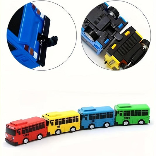 4 PCS The Little Bus Pull Back Toy Car For Boy