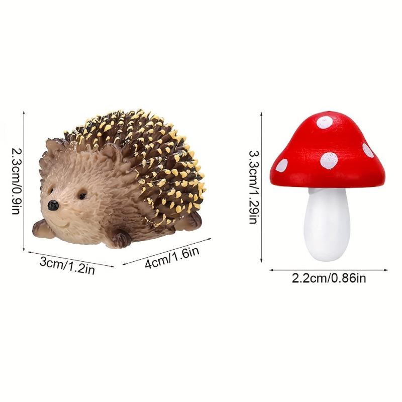 6 Pcs Hedgehogs & Mushroom Garden Figurines
