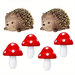 6 Pcs Hedgehogs & Mushroom Garden Figurines
