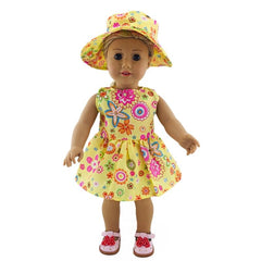 Yellow Flower Dress With Hats Doll Clothes Outfits Fit For American 18 Inch Doll