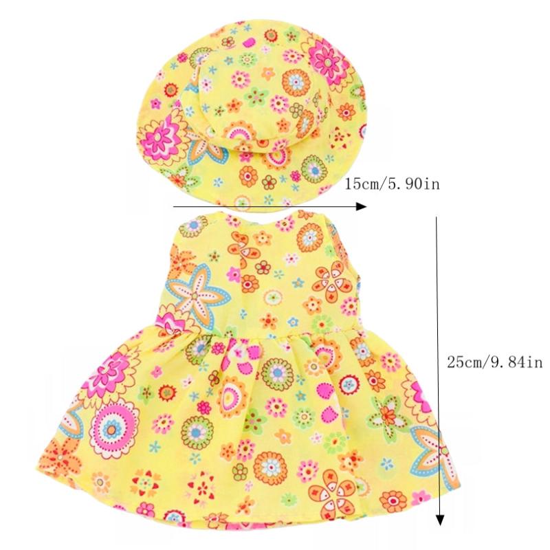 Yellow Flower Dress With Hats Doll Clothes Outfits Fit For American 18 Inch Doll