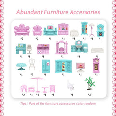 Pink Dollhouse Set with DIY Furniture - Perfect Birthday Gift